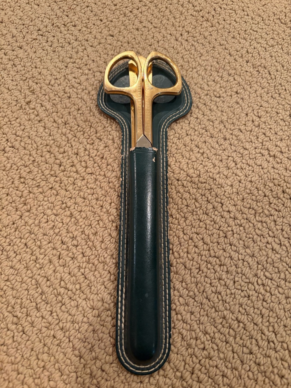 Vintage scissors and letter opener in Leather sheath desk set made in Italy
